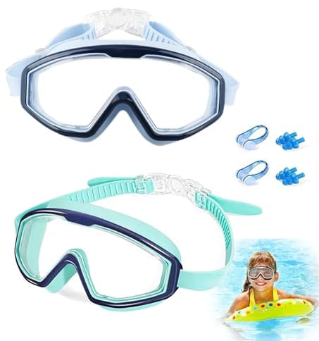 xlwen Schwimmbrille Kinder, 2 Stück Kinder-Schwimmbrille aus Silikon,Schwimmmaske für Jungen,Taucherbrille Kinder,Weitsicht-Schwimmbrille,für Kinder von 3–14 Jahren,Anti-Beschlag, kein Auslaufen
