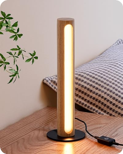 EDISHINE LED Tischlampe Holz, Nachttischlampe Touch Dimmbar, Speicherfunktion, 3 Farbtemperaturen, eingebautes LED-Nachttischlampe geeignet für Wohnzimmer, Büro, Schlafzimmer, Geschenk.
