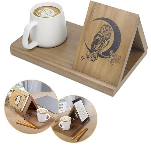 Premium Wooden Book Stand Holder Organiser - Space Saving Triangular Design Bookshelf Any Room - Hold Books, Tablets, Glasses, Drinks - Preserve Books No Creases or Folded Pages - Readers Gift