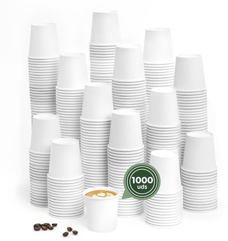 Horeca Collection MAXI PRODUCTS - Vasos Café Desechables Blancos - Vasos Cartón - Vasos Desechables Catering - Vasos Café para Llevar - APTO BEBIDAS CALIENTES Y FRÍAS (120 cc, 1000 unidades)