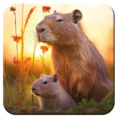 3D LiveLife Cork Coaster - Cute Capybaras from Deluxebase. Lenticular 3D Cork Capybaras Coaster. Non-slip drinks mat with original artwork licensed from renowned artist, David Penfound