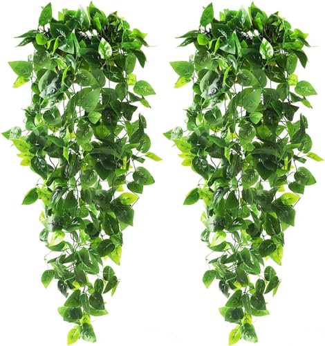 CEWOR 2 piante finte da appendere, 1,1 m, foglie di edera artificiale per matrimoni, pareti, casa, patio, interni ed esterni, decorazione per casa e ufficio (senza cestini)
