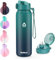 WEMEET - Botella de agua de acero inoxidable 18/10 con pajita extraíble, 700 ml, a prueba de fugas, doble pared, para exterior, trabajo, fitness, bicicleta, escuela (azul, azul)
