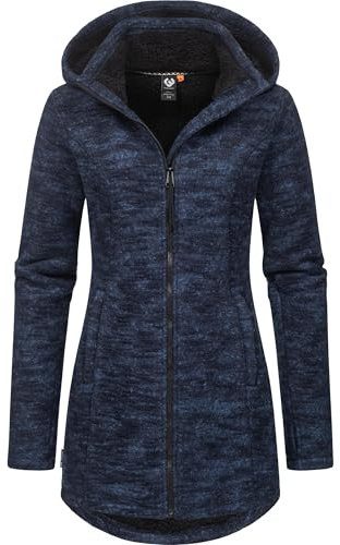 Ragwear Damen weiche Strickjacke mit Teddyfell-Innenfutter und Kapuze Lange Übergangsjacke Leysha Melange YOUMODO XS-6XL