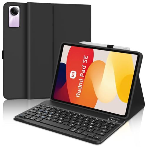 IVEOPPE Coque Clavier Redmi Pad SE 11 Pouces, Coque en Cuir avec Clavier Bluetooth Magnétique Amovible AZERTY Français pour Xiaomi Redmi Pad SE 11 2023, Noir