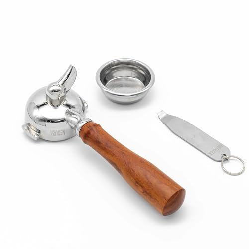 NEOUZA Portafiltro espresso de 58 mm compatible con cafetera E61, cesta no presurizada, boquilla única, herramienta de extracción de cestas
