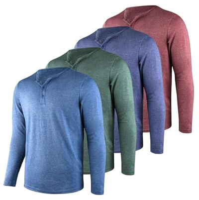 Liloak Men's Henley T Shirt Pack Long Sleeve Grandad Shirts | Multi-Colour Pack And 3-Button Placket Make Weekly Rotation Easy For Layering, Travel, Weekends And Everyday Wear