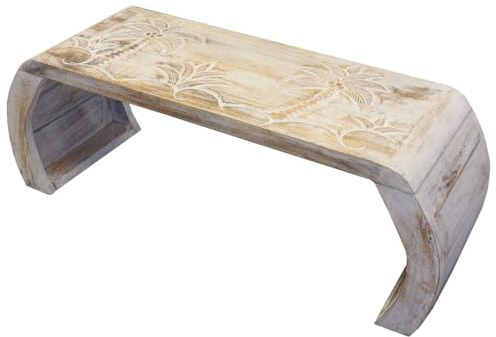 Oriental Galerie Beistelltisch Couchtisch Opiumtisch Brücke Blumentisch Laptoptisch Palmen 83cm breit Natur Weiß Groß
