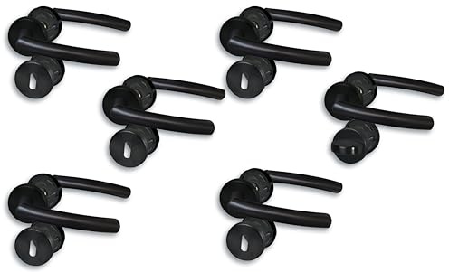 Rosettengarnitur II Türbeschlag im 6er Set, Edelstahl schwarz für 5 Zimmertüren mit Buntbartlochung und 1 Bad-WC-Tür, Cliprosette Ø52mm, Türklinke, Türgriff