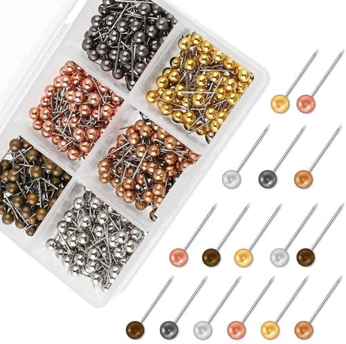 Beads Head Map Tacks - Decorative Small Bullet Push Pins With Gold, Black Colored Head