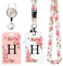 2 pièces Porte Badge avec Lettres A-Z, Lanière Détachable et Clip Rétractable, Porte Cartes Personnalisé avec Enrouleurs de Badge pour Femmes Infirmières Enseignants Étudiants Bureau (H)