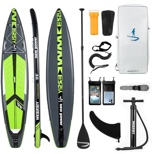 Wkersiy 380cm Racing SUP Board aufblasbar – Schnelles & stabiles Stand Up Paddle Board mit hoher Tragkraft – Allround SUP Set für Yoga & Wandern (Grün, 380 * 76cm)