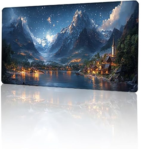 Gaming Mauspad Blau Mousepad XXL 60 x 30 cm, Schneeberg Berg Mausepad Groß Rutschfeste Gummibasis, Vernähte Kanten Desk Mat für PC Home Office Tastatur, Verbessert Präzision und Geschwindigkeit T-3642
