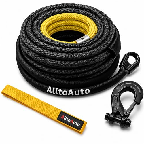 AlltoAuto Seilwinde mit Haken, 1,27 cm x 92'-15,003.0 kg Dyneema Synthetisches Seilwinde Seil Schnur Kabel mit Schutzhülle für LKW Allrad Geländewagen Seilwinde Zubehör