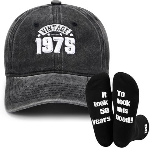 Hestya 50th Birthday Gifts Cap and Socks Set Including 1 Cotton Baseball Cap and 1 Pair of Calf Socks for Men