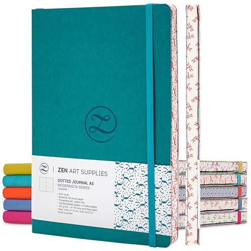 Soft Cover A5 Bullet Dotted Journal Notebook - 120 gsm Dot Grid 160 Pages | Lay Flat, Water-Scratch Resi. Faux Leather, Japanese Edge, 2Bookmark+Pocket - SkyBlue Small Journal Dotted Notebook 5.5x8.5In