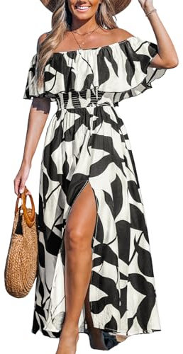 CUPSHE Women's Midi Dress Paisley V Neck Ruffled Boho Short Sleeve High Waist A Line Casual Summer Dresses Black White M