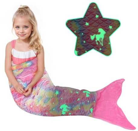 Catalonia Classy Meerjungfrauenflosse Mädchen 140 150 Glow Rosa Einhorn, Meerjungfrau Flosse Decke Farbwechsel Kinder Damen Frauen, Meerjungfrau Flossen Schwanz Schlafsack Geschenke Mädchen