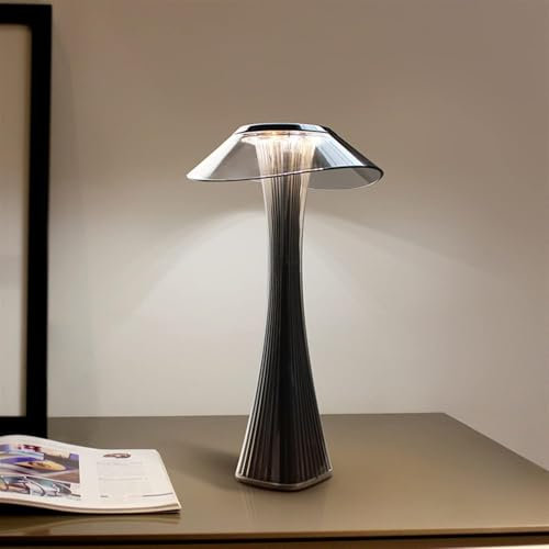 MU LIN Lampada Senza Fili da Tavolo LED Ricaricabile – Design Elegante Effetto Vetro, 3 Tonalità di Luce – Lampada da Comodino, Scrivania, Abat Jour – Alternativa Poldina Pro Faro NERO