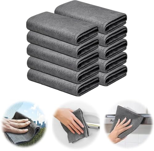 flintronic 10 Pack Magic Cleaning Cloths, Microfiber Glass Cleaning Cloth, Multifunctional Washable Cloth Duster, Reusable Lint Free Dish Cloths, for Kitchen, Car, Windows, Mirrors, 30 * 30 CM