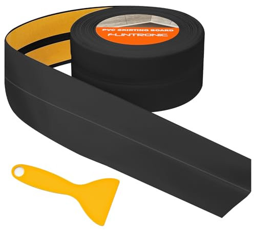 flintronic Sigillante Impermeabile, 5m*60mm Battiscopa Morbido PVC Sigillante Autoadesivo Nastro, Impermeabile, Antiolio e Antimuffa Utilizzato per Piastrelle da Cucina/Bagno, Mobili, ecc (Nero)