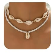 YEAMLTE Collar Conchas Mujer, Collar Ajustable Shell, Bohemio Sencillo de Conchas, Natural con Colgante Estrella de Mar Ajustable, Collares Mujer, para la Playa Fiesta de Verano (2 PCS)