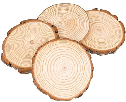4 Stücke Holzscheiben Ø25-28cm Ohne Loch Runde Holzscheibe Untersetzer Holz Log Naturholz Baumscheiben 20mm Dicke für DIY Basteln Hochzeit Weihnachtsdeko Untersetzer & Tischdeko