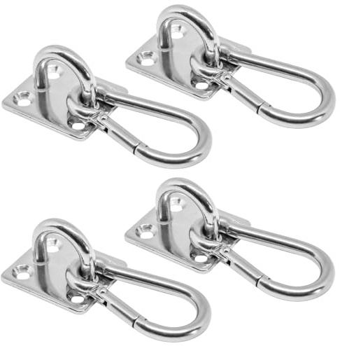 PRIOstahl Ösenplatte Platte Karabinerhaken - 4X Augplatte Eckig 50x40mm + 4X Karabiner 8x80mm Wandhaken Deckenhaken zum Aufhängen Befestigung für Sonnensegel Boxsack Heunetz Rostfrei aus Edelstahl
