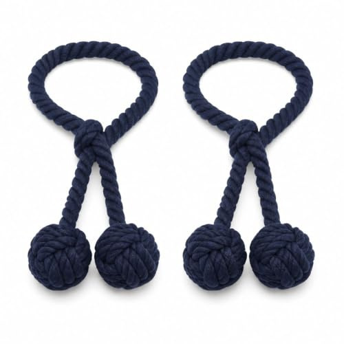 Haione Alzapaños de cortina trenzados con nudo de cuerda para tejer, alzapaños de cortina para el hogar y la oficina, 1 par, color azul marino