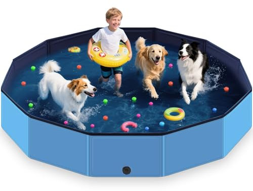 HaoVrisn Piscina Perros Grandes, 160x30CM Piscina para Perros, Antideslizante y de PVC Engrosado, Bañera Perros con Parches y Válvula de Drenaje