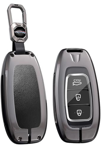 ontto Autoschlüssel Hülle Schlüsselhülle Kompatibel mit Hyundai Kona N-Line EV Elektro i30 i30N i30sw i20N Santa Fe Schlüsselcase Metallisch Schlüsselcover Schlüsselanhänger 3/4/5 Tasten-A Schwarz