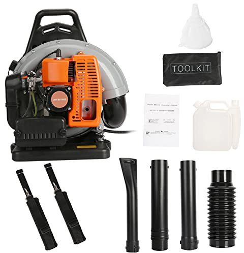 63CC Benzin Laubbläser rückentragbar, 2-Takt Kabelloser Gartenbläser Rucksack-Motorbläser, 3 PS Laubbläser für große Flächen (Orange)