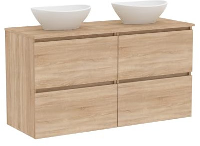 Baikal Mueble de Baño Klay. Mueble MONTADO. 2 Cajones Suspendido con Lavabo sobre Encimera. Armario de Baño. Lavabo Ceramico. 120cm Bardolino.