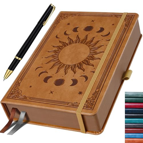 HwxBen Diario A5 con penna, 360 pagine, carta 100 g/m², tasca interna, ideale per appunti scuola ufficio, idea regalo – Marrone Chiaro
