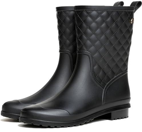 Lvptsh Stivali da Pioggia Donna Stivali Gomma Impermeabile Stivali Giardino Scarpe Pioggia Antiscivolo da All'aperto,Nero,EU40
