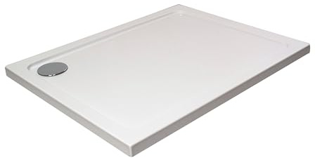 Balterley 1200 x 900 mm Rectangular Shower Tray, Slimline Anti-Slip Shower Trays, Durable Stone Resin Base Trays for Bathroom Enclosure, Corner Waste Rectangular Tray for Wetroom Showers (White)
