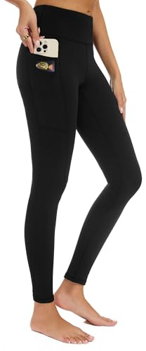 adorence Sport Leggings Damen mit 5 Taschen, Sportleggins Damen Lang, Blickdichte Leggings, High Waist Yogahose Sporthose Laufhose -Schwarz,3XL