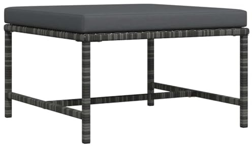 Mandloder Modular-Fußhocker mit Kissen Grau Poly Rattan, 60x60x32 cm, Robustes Gartenmöbel, vielseitige Outdoor-Ottomane für Lounge-Sets