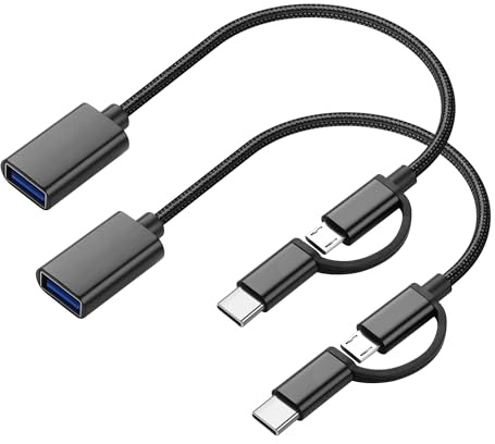 PNGKNYOCN Lot de 2 adaptateurs OTG 2 en 1, 15 cm USB C/Micro USB mâle vers USB femelle en nylon tressé câble de données pour téléphones, ordinateurs portables, banques d'alimentation