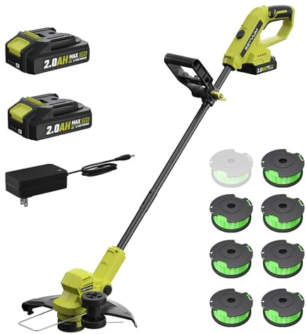 Akku Rasentrimmer,Elektro Rasentrimmer mit 2 X 2.0Ah Akkus und Ladegerätn | Schnittbreite 300mm Freischneider mit TIPP-Automatik Fadennachführung 8Fadenspulen,Trimmer Gartenkantenfräser für Garten, Hof