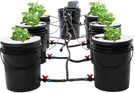 Fyssnn Sistema di coltivazione idroponica DWC Hydroponic System con pompa ad aria, 20 l x 7 Bucket, vaso autoirrigante per interni, giardino, balcone e serra, ideale per fragole, pomodori, insalata