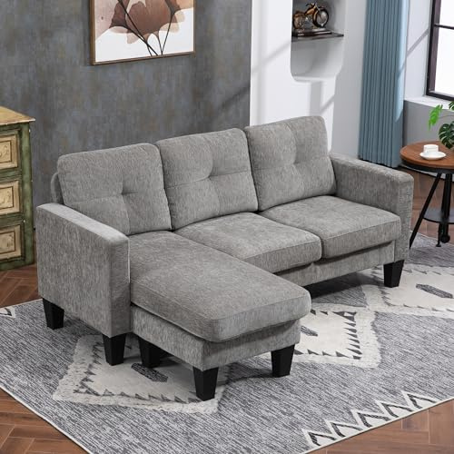HOMELEN Ecksofa, Eck-Couch mit umkehrbarer Chaiselongue, Sofa in L-Form, Bezug in Leinenoptik, 186 x 130 x 84 cm, Braun,für Wohnzimmer,Wohnzimmer Sofas Couches