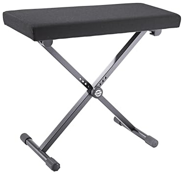 K&M 14076 Keyboardbank Schwarz aus Stahl, Stoff - Polstersitz mit breiter Sitzfläche - flach zusammenlegbar
