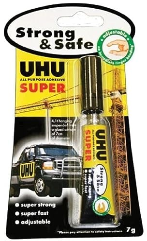 UHU Colle tout super - Colle instantanée gel super puissante, super rapide et super résistante, sans solvants, transparente, tube 7g
