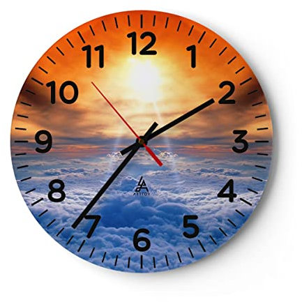 Modern Wanduhr Himmel Wolken Sonnenstrahlen 30x30cm Rund Klein Wand Uhr Glas Analog Zimmeruhren Küche Büro Wohnzimmer Glasuhr Wall Clock Dekoration Design Wanddekoration Küchenuhr C4AR30x30-0343