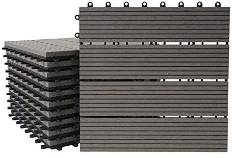 Mendler WPC Bodenfliese Rhone linear - Premium grau | Holzoptik Balkon/Terrasse, 11x je 30x30cm = 1qm