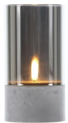 Schlaraffenland LED Kerze Gracia groß Ø8x15 cm aus Glas-Zement | Grau | Timerfunktion | Batteriebetrieben | LED Kerzen mit Flackernder Flamme für Deko | Elektrische Kerzen