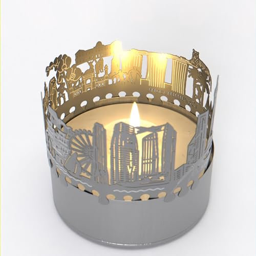 13gramm Singapur Skyline Schattenspiel - Magisches Kerzenlicht mit Silhouette Projektion für eingefangene Erinnerungen an die Bezaubernde Metropole - Perfektes Souvenir für Singapur Fans!