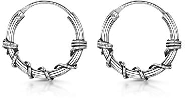 Amberta Orecchini a Cerchio Stile Bali in Argento Sterling 925 per Donna: Corda 15 mm