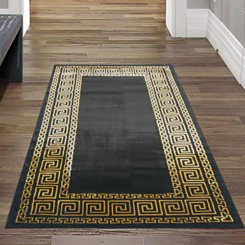 Teppich-Traum Bettvorleger mit klassischer Bordüre in schwarz Gold, Größe 80x150 cm